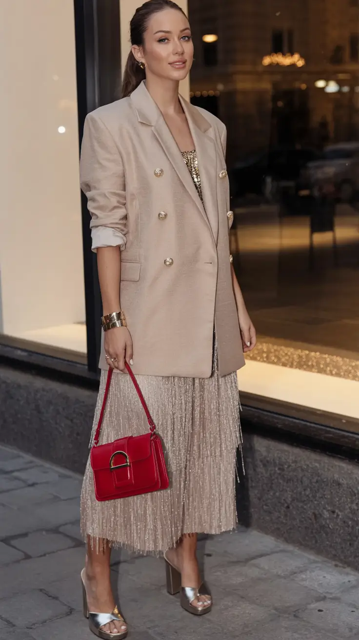 dreamy spring wedding outfit 2026 Soft Glam and Champagne Fringe