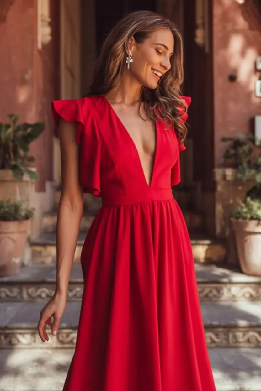 dreamy spring wedding outfit 2026 Flame Red with Fluttered Confidence