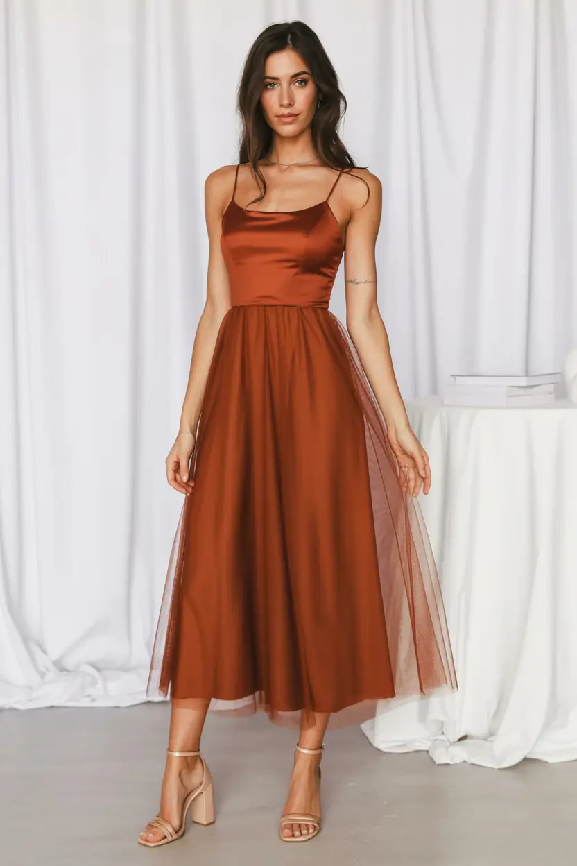 dreamy spring wedding outfit 2026 Burnt Terracotta Tulle: Warm Tones with Balletcore Charm