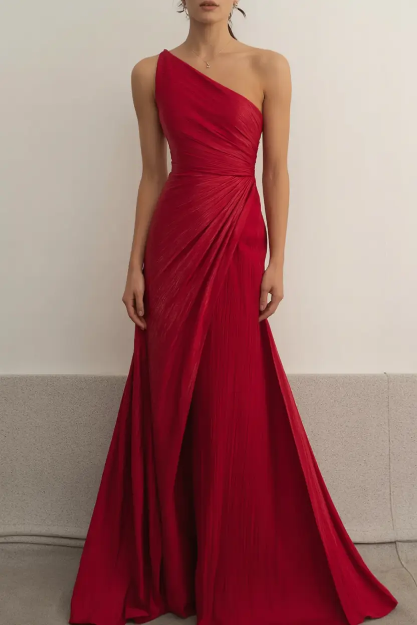 dreamy spring wedding outfit 2026 Crimson Draped Drama: When You Want to Be the Moment