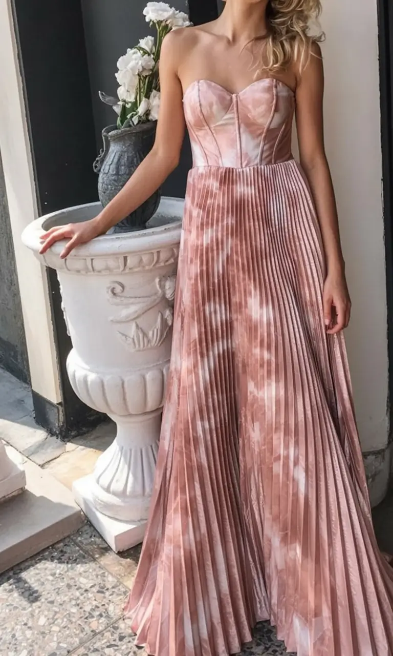 dreamy spring wedding outfit 2026 Blush Meets Corsetry in Softest Pleats