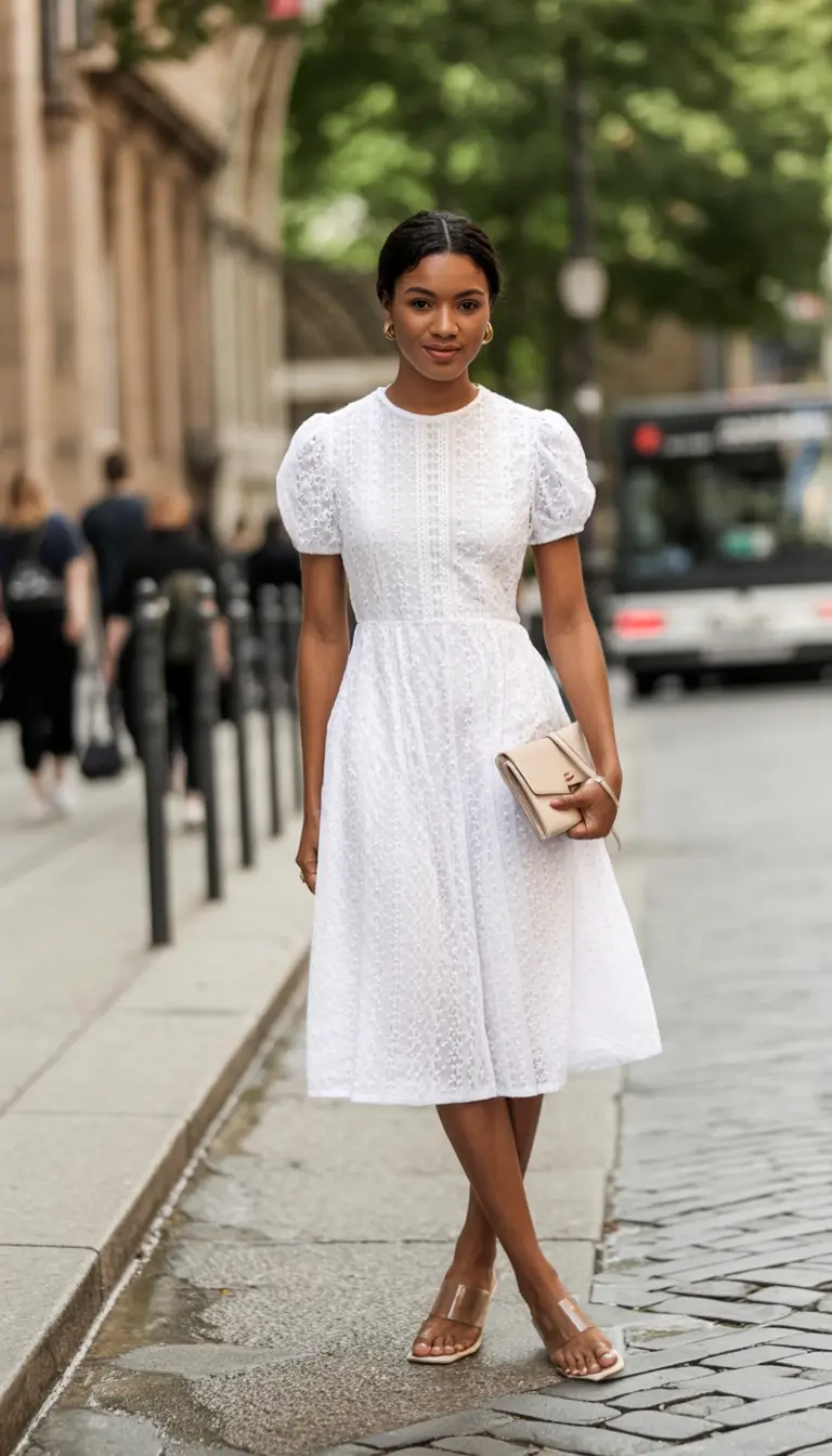 dreamy spring wedding outfit 2026 Classic Eyelet with Parisian Poise: A Fresh Take on White