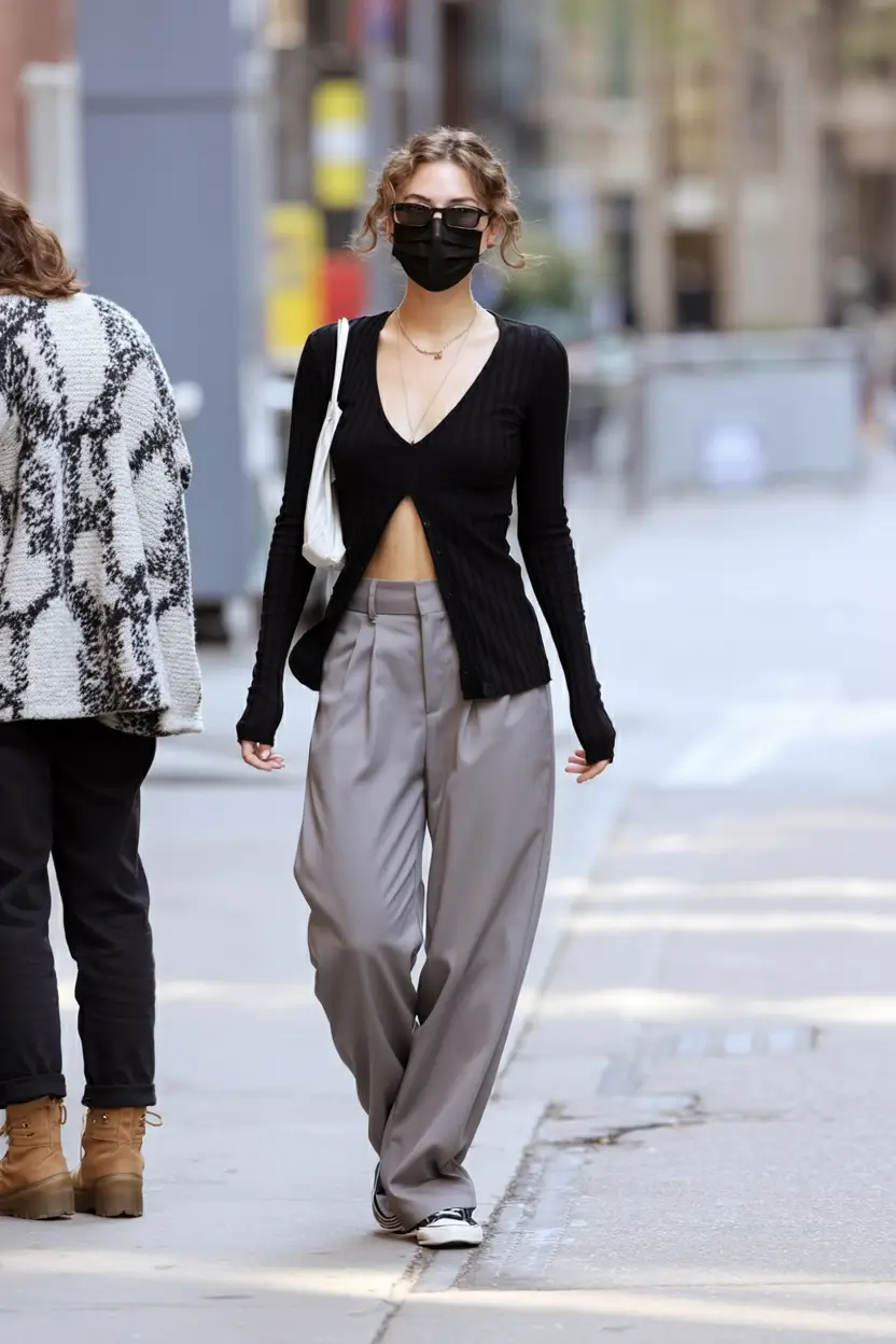 effortless cardigan spring outfits 2026 Monochrome Noir Meets Streetwear Ease