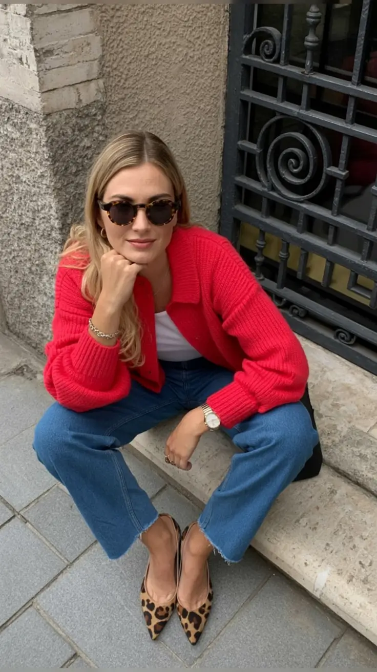 effortless cardigan spring outfits 2026 City Edge in Classic Red