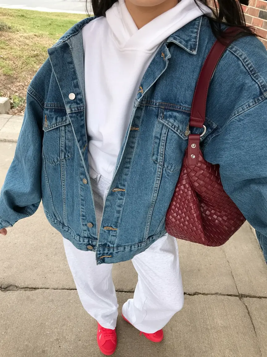 effortless spring jean jacket outfits 2026 - Denim-on-Denim, But Make It Cozy