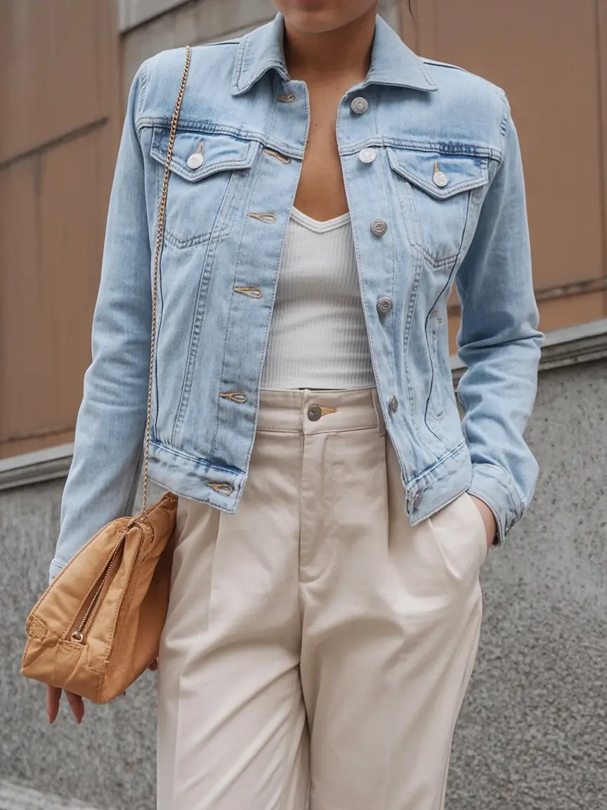 effortless spring jean jacket outfits 2026 - Soft Blue and Tailored Calm