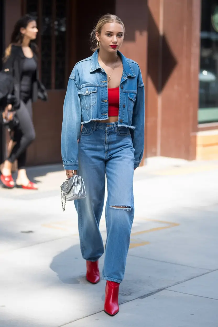effortless spring jean jacket outfits 2026 - Classic Contrast With a Pop
