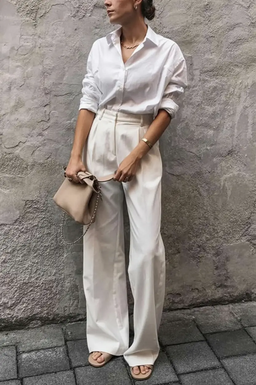 effortless spring outfit with pants 2026 Monochrome Power Meets Understated Femininity