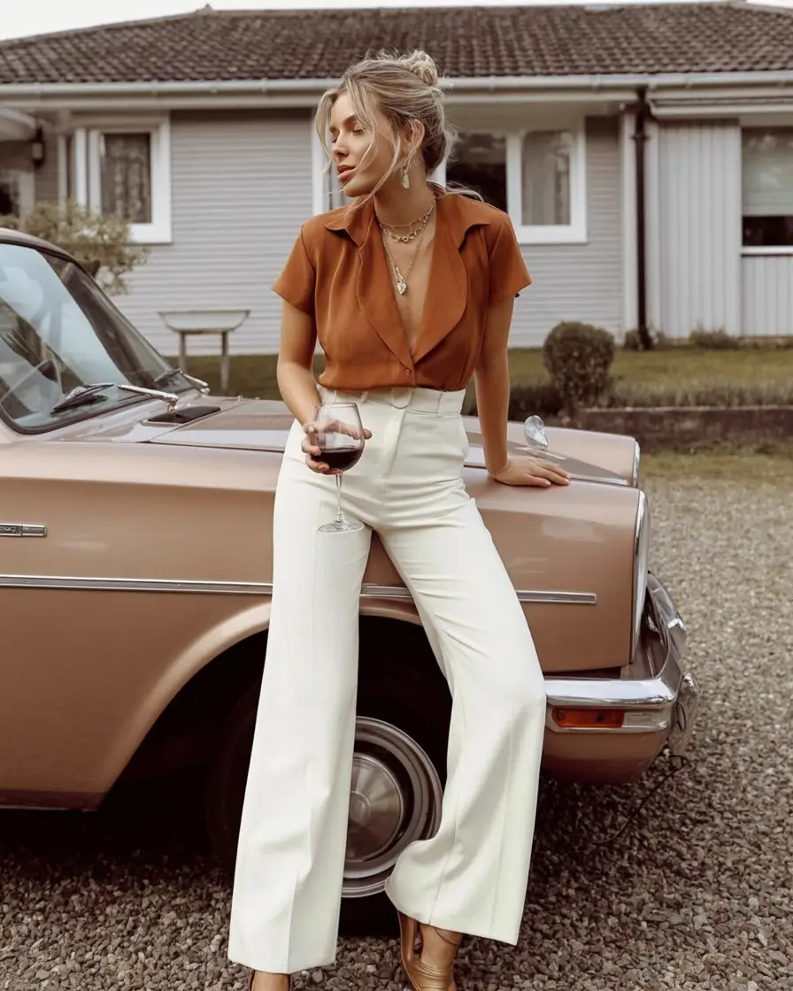 effortless spring outfit with pants 2026 Retro Warmth and Glam in a Glass