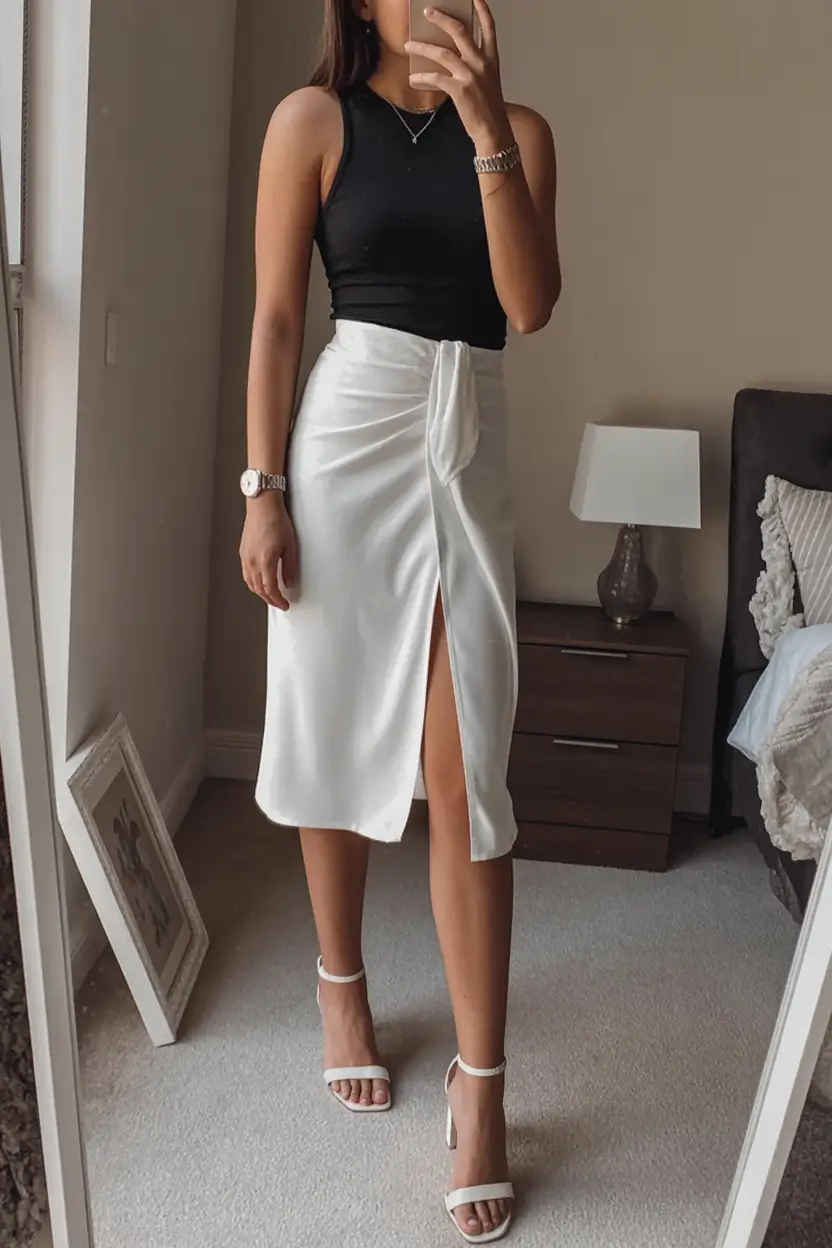 effortless spring outfits aesthetic 2026 Silk & Contrast for Late Spring Nights