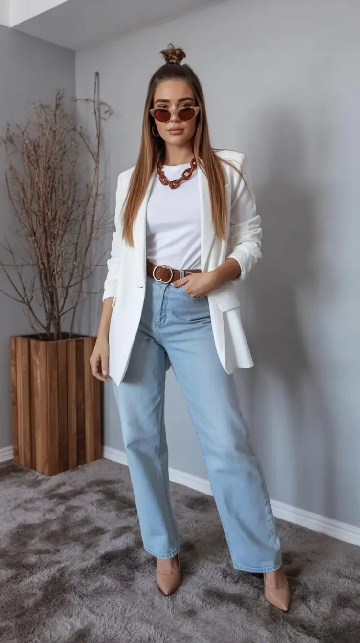 effortless spring outfits aesthetic 2026 Crisp Contrast with Retro Punch