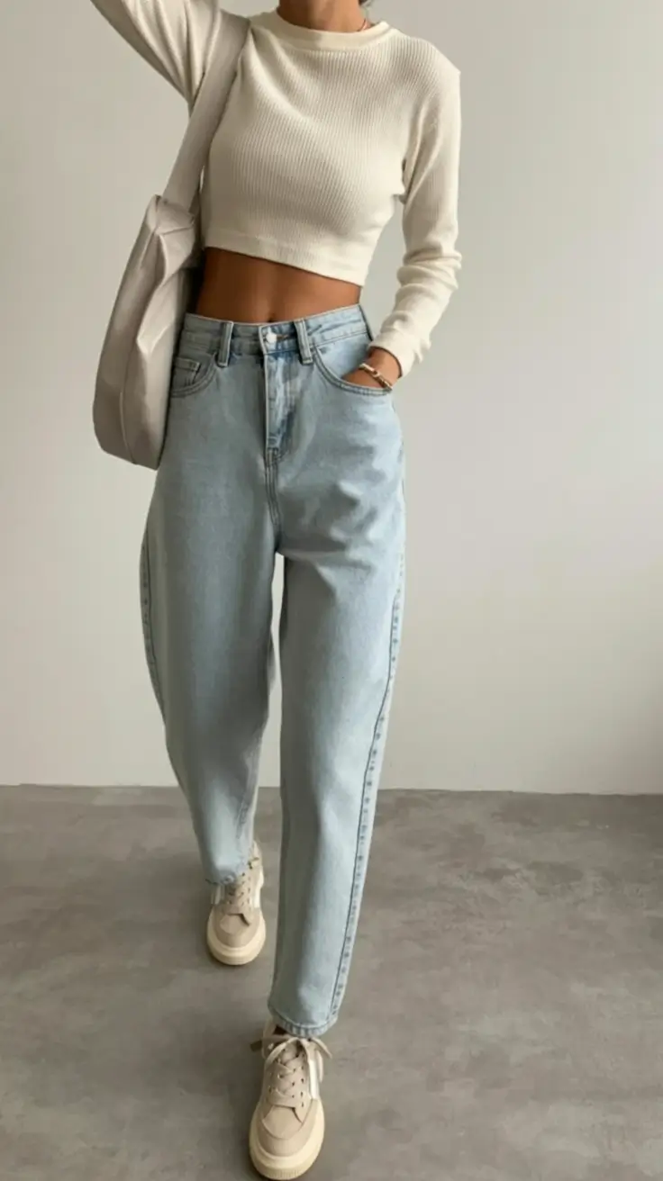effortless spring outfits aesthetic 2026 Soft Crop, Strong Denim