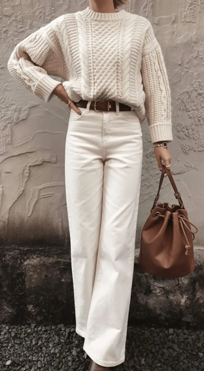 effortless spring outfits aesthetic 2026 Cable Knit Cool for Transitional Days