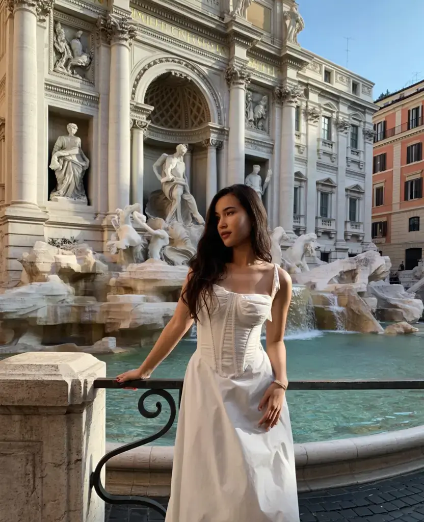 elegant europe spring outfits 2026 Goddess-Core at the Trevi Fountain