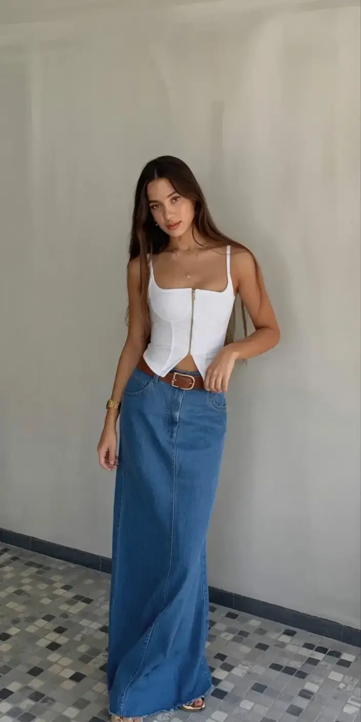 elegant europe spring outfits 2026 Denim Drama with a Corset Twist