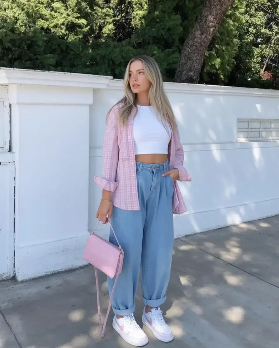 every day spring outfits for 2026+Bubblegum Layers and Boyfriend Denim
