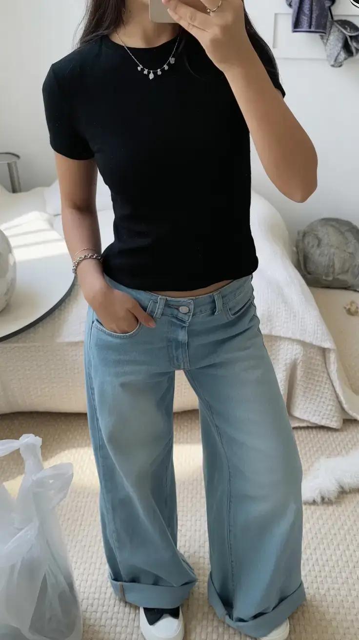 flattering spring outfits for women over 40 2026 Casual Chic in Classic Black and Blue