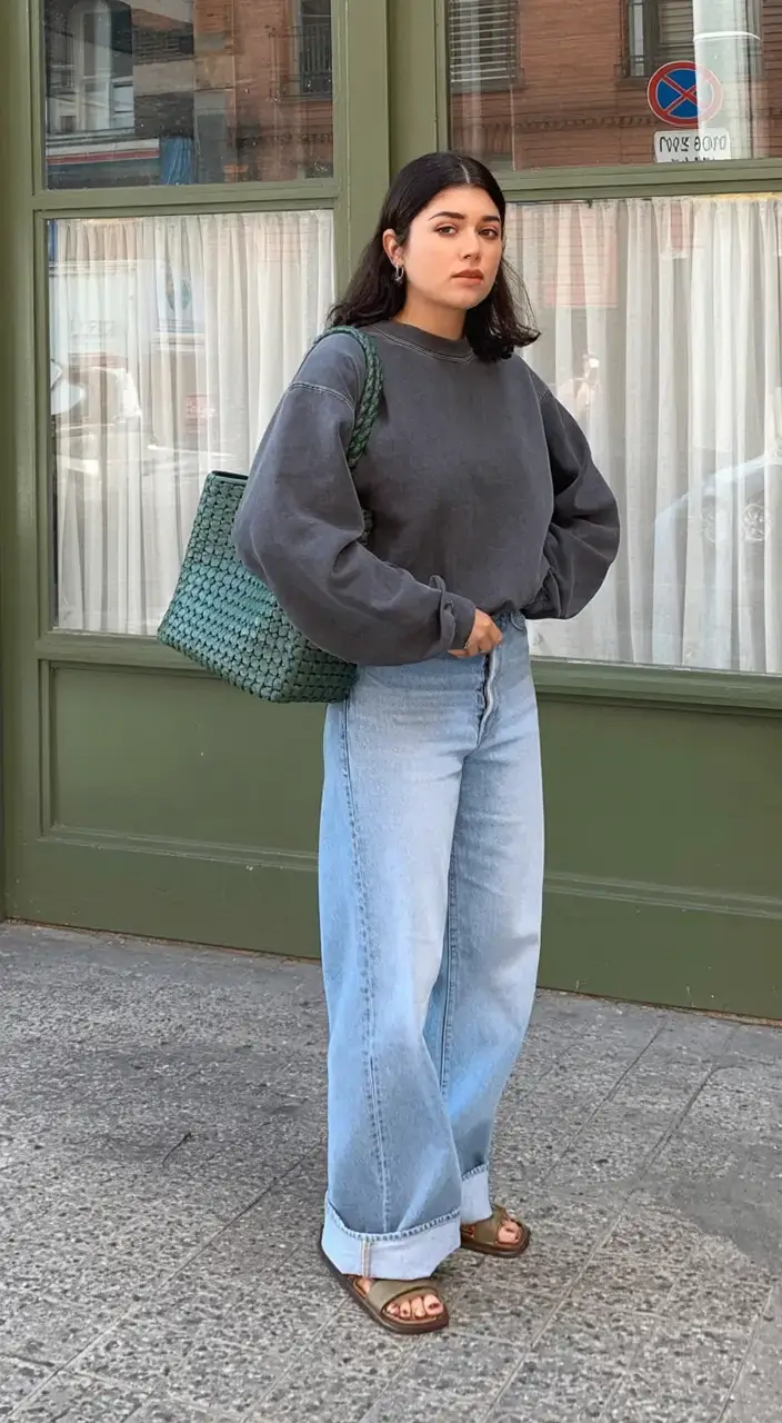 flattering spring outfits for women over 40 2026 Relaxed Denim and Washed Charcoal for Everyday Cool