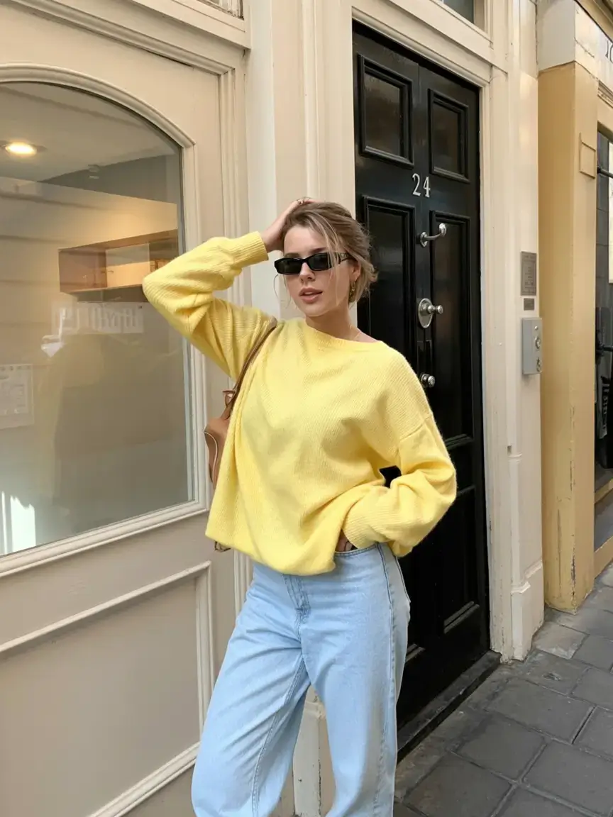 flattering spring outfits for women over 40 2026 Golden Hour Energy in Yellow and Denim