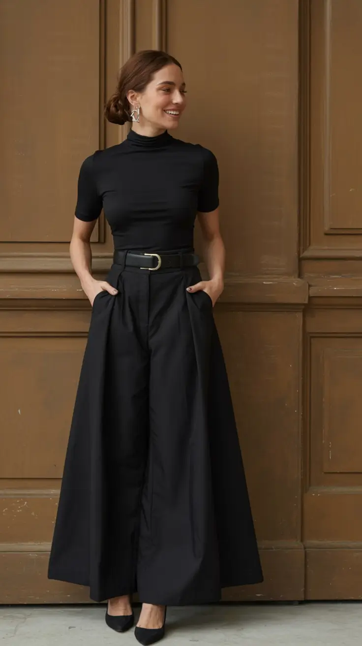 formal spring outfits 2026+Blackout Glamour with Unexpected Volume