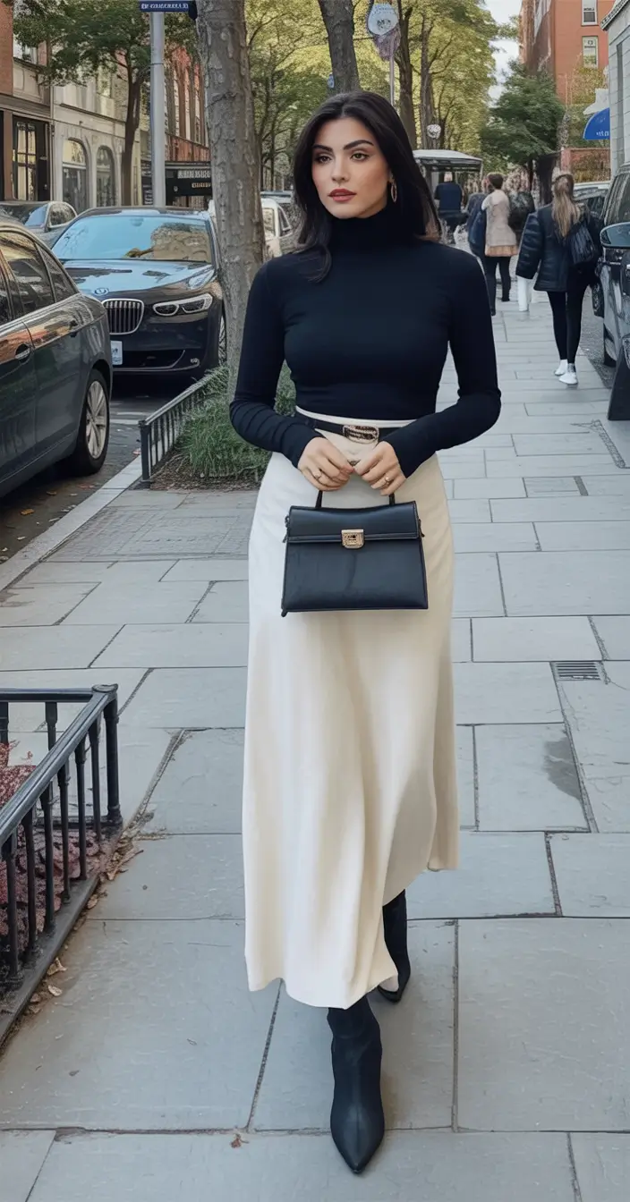 formal spring outfits 2026+Classic Contrast with City-Girl Energy