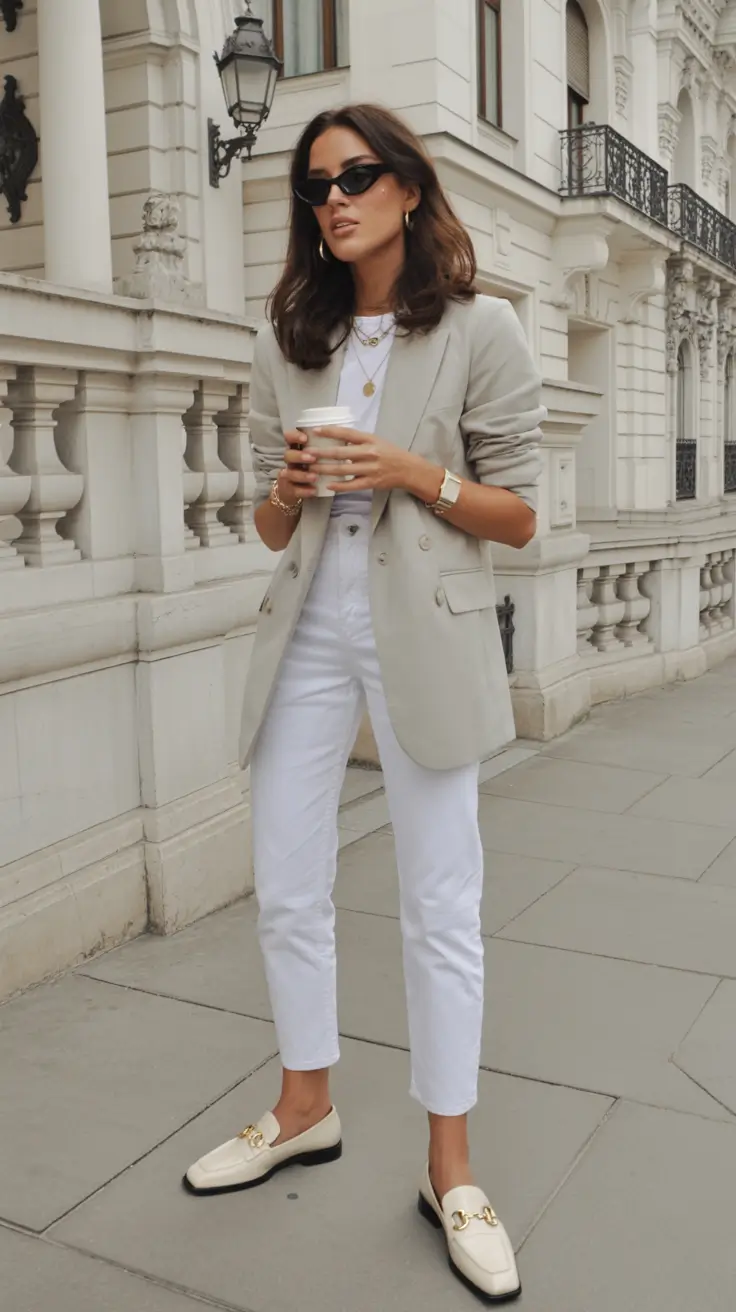 fresh spring office outfits 2026 White on White with a Hint of Stone