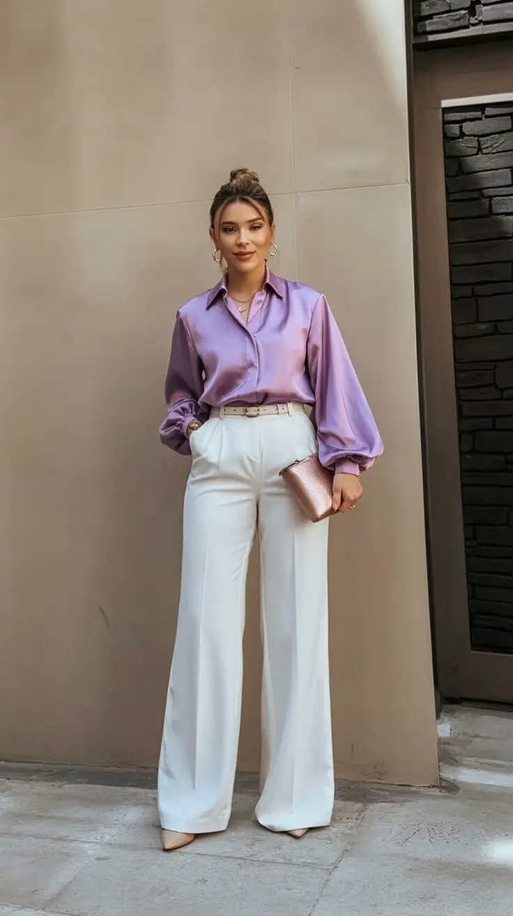 fresh spring office outfits 2026 Lavender Luxe & Creamy Calm
