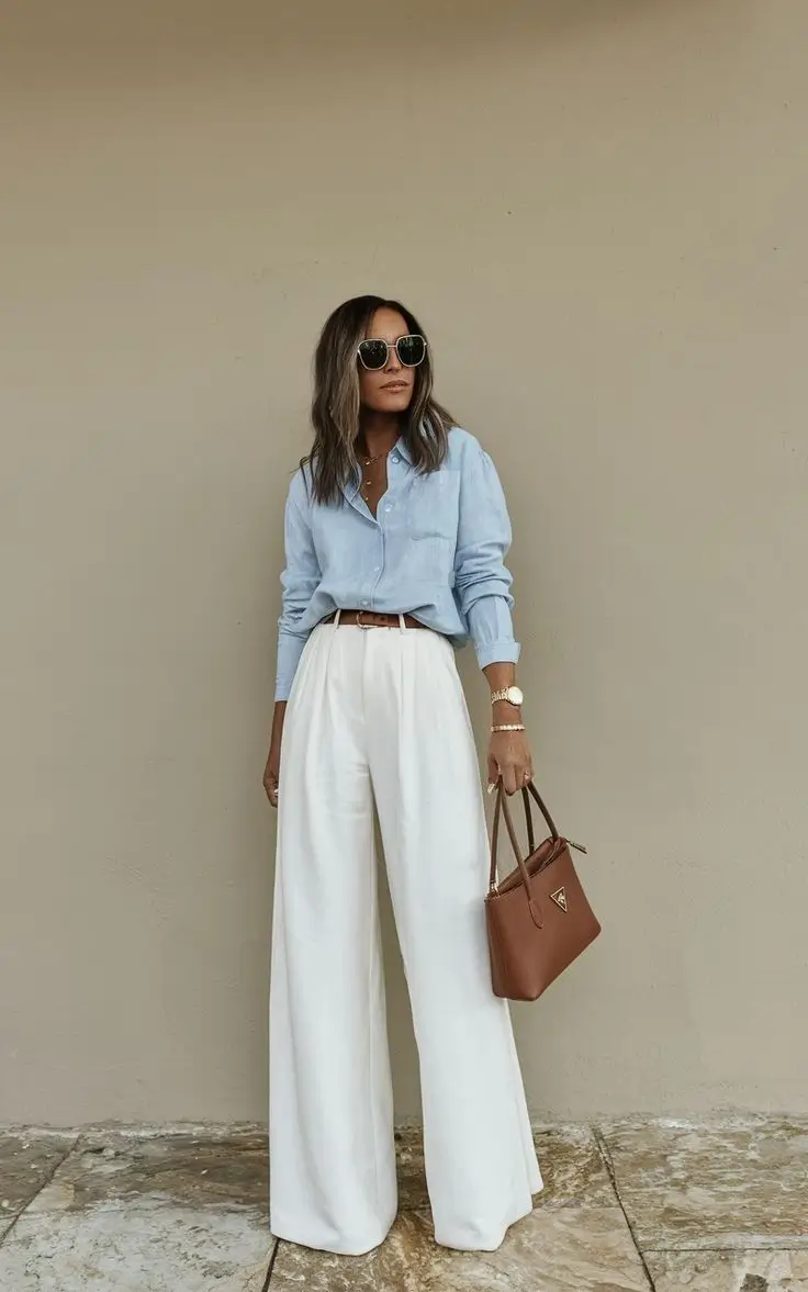 fresh spring office outfits 2026 Crisp Whites, Blue Hues, and Effortless Spring Cool