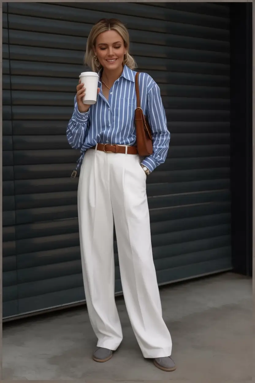 fresh spring workwear 2026 Pinstripe & Coffee Energy