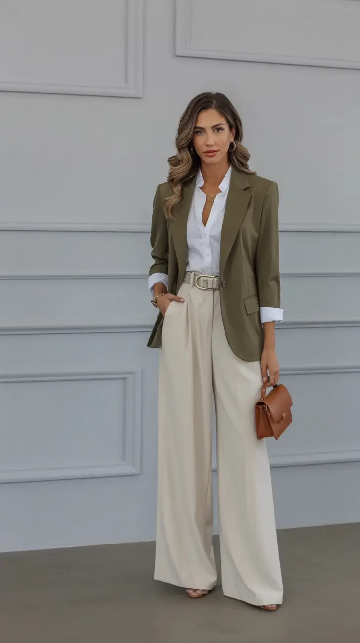 fresh spring workwear 2026 Olive Blazer, Cream Power