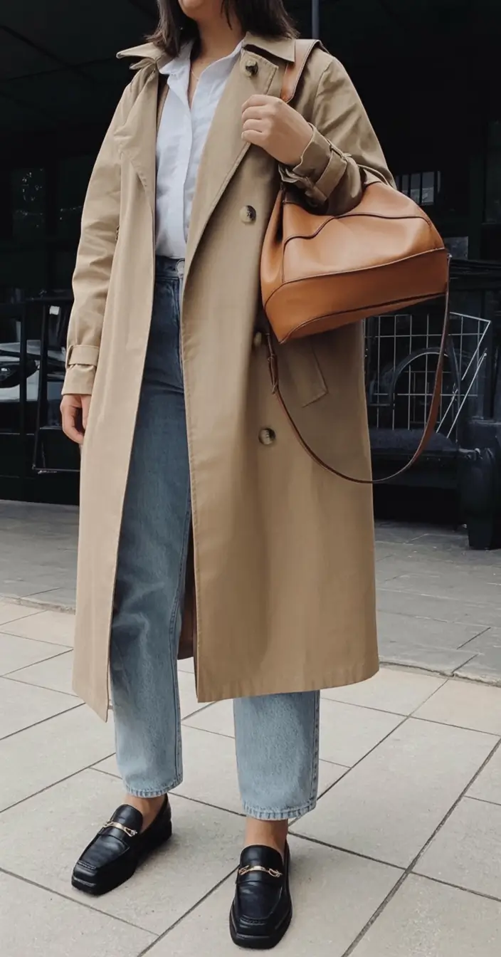 light early spring outfits 2026+The Iconic Trench and Loafers Look