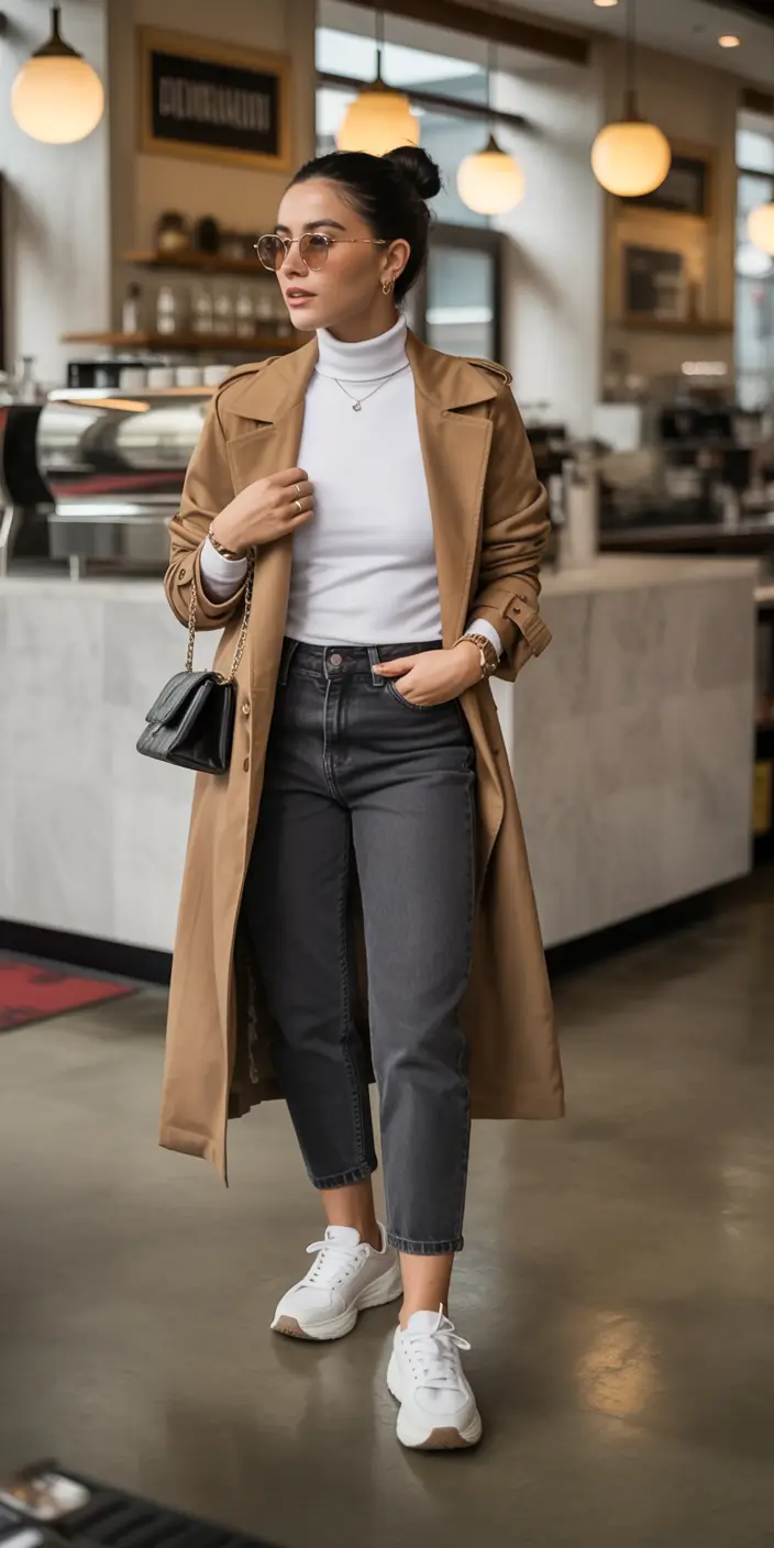 light early spring outfits 2026+Coffee Shop Chic in Earthy Layers