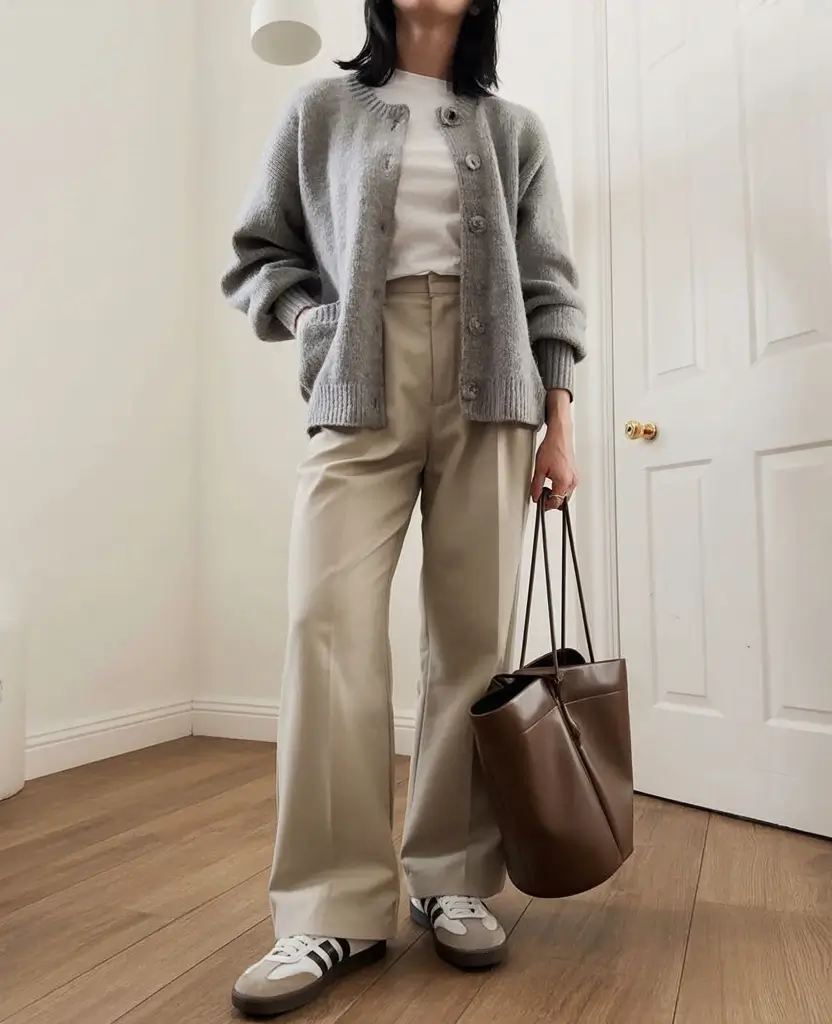 light early spring outfits 2026+The Soft Knit & Vintage Runner Combo