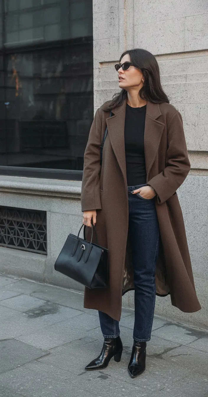 light early spring outfits 2026+Urban Espresso: Dark Chocolate & Denim