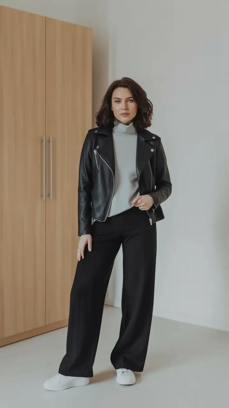 light early spring outfits 2026+Monochrome Cool in Leather and Soft Greys