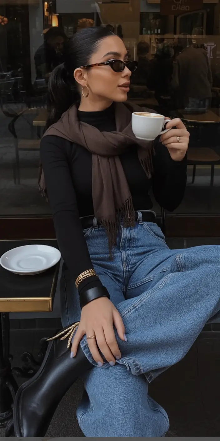 light early spring outfits 2026+Sharp Contrast with Espresso Undertones