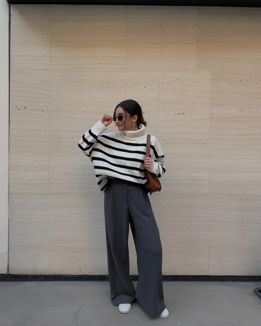 light spring work outfits 2026 Chic Stripes and Comfy Structure