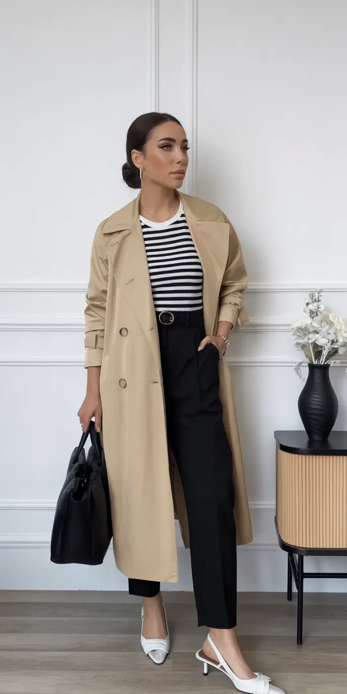 light spring work outfits 2026 Parisian Vibes in the Office Trench
