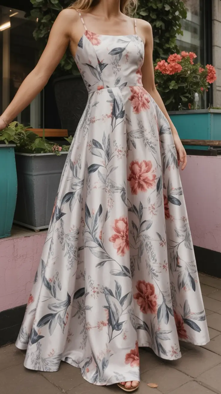 maxi spring dress outfits 2026 Satin Florals in Soft Neutrals