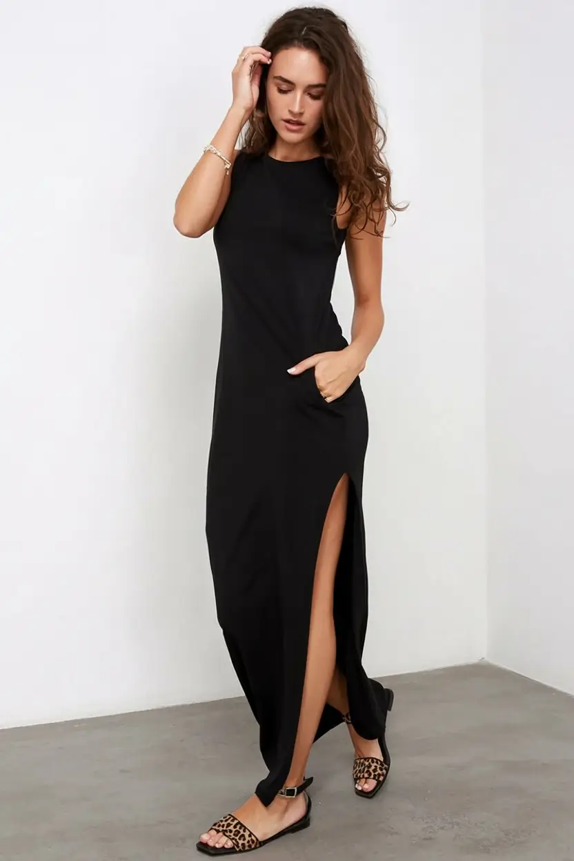 maxi spring dress outfits 2026 Cool-Girl Black with a Side Slit