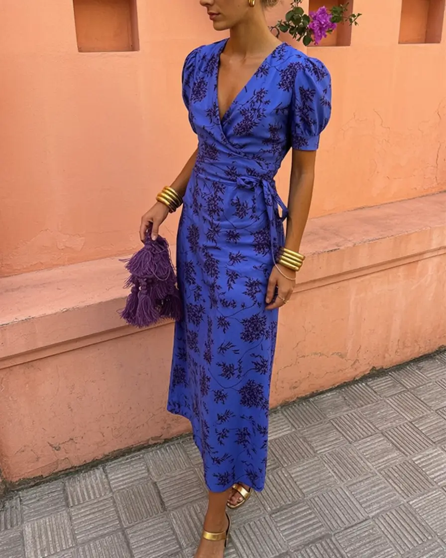 maxi spring dress outfits 2026 Punchy Purple Wrap for Bold Days