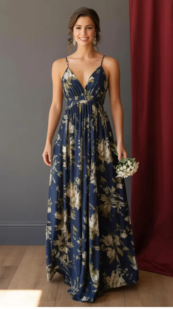 maxi spring dress outfits 2026 Deep Hues and Formal Florals