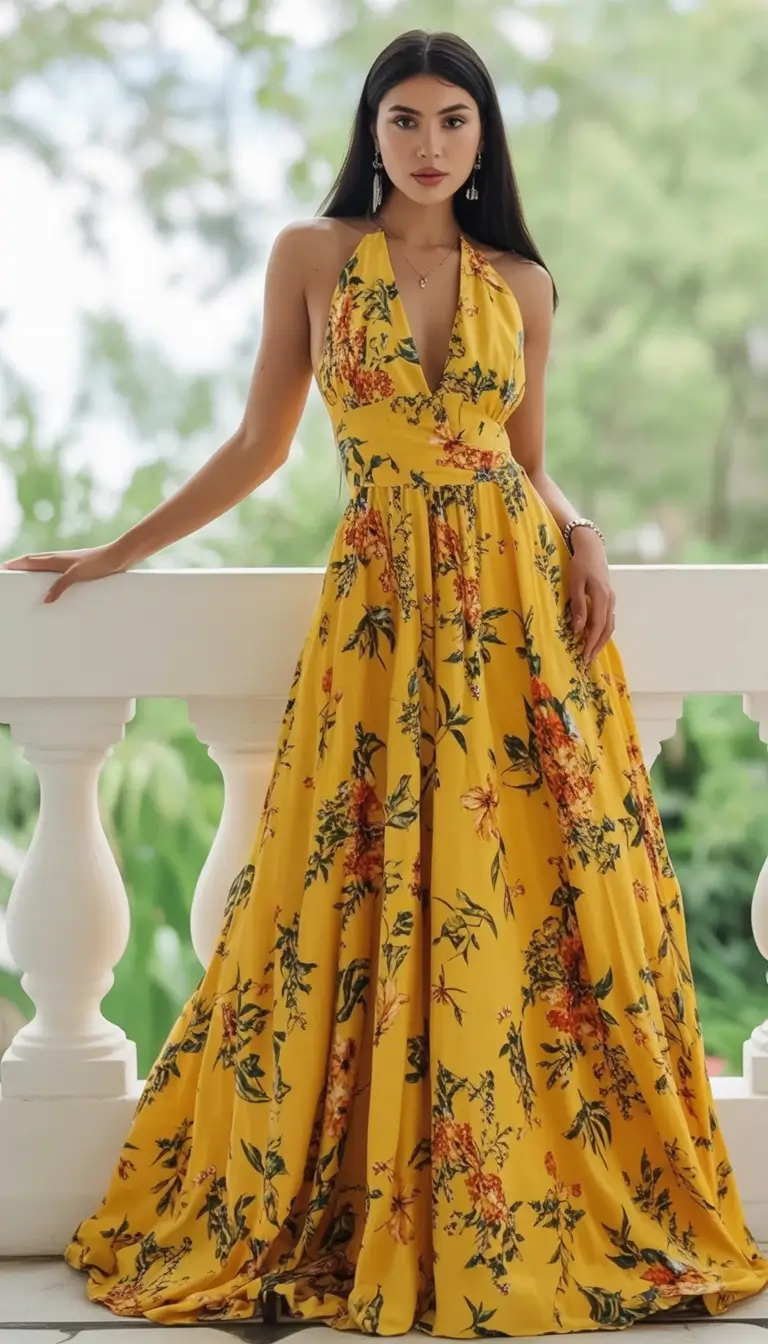 maxi spring dress outfits 2026 Golden Hour Glam in Mustard Yellow
