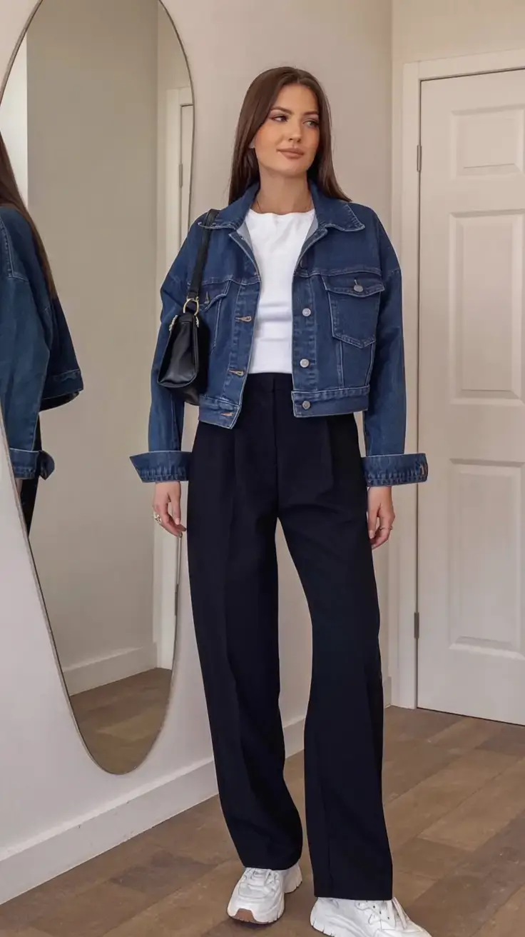 minimalist spring wardrobe guide 2026 Denim Meets Power Silhouette