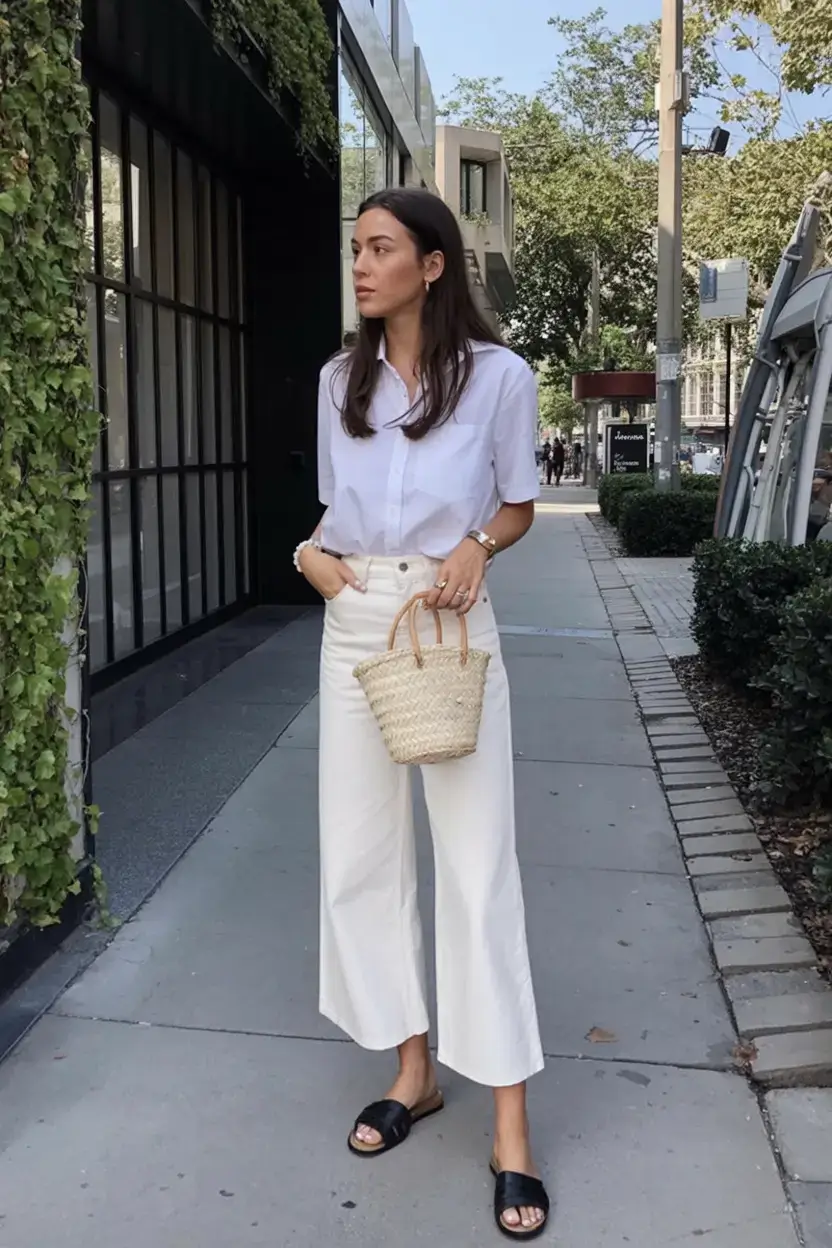 minimalist spring wardrobe guide 2026 Wide-Leg Whites and Polished Comfort