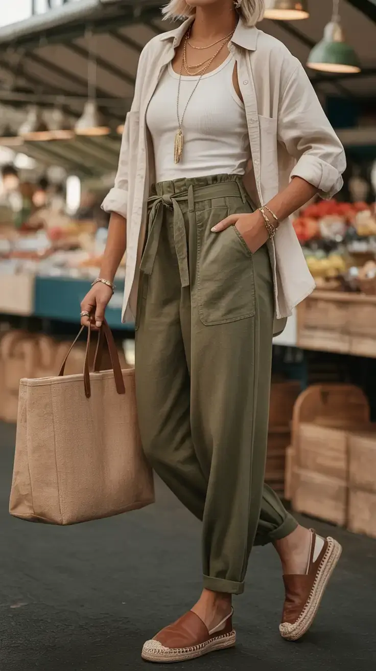 minimalist spring wardrobe guide 2026 Olive Green Utility Meets Soft Luxe