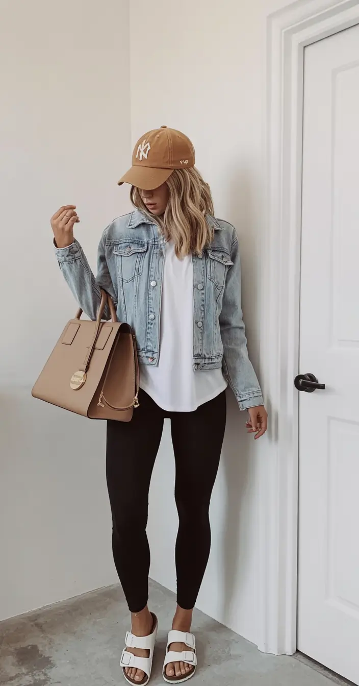 modern leggings outfit spring 2026+Coffee-Run Casual with a Light Americana Twist