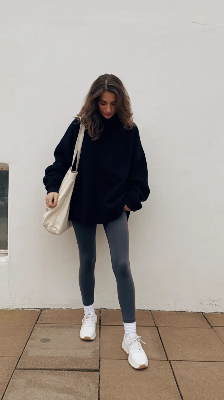 modern leggings outfit spring 2026+Soft Slate Grey with High Contrast Volume