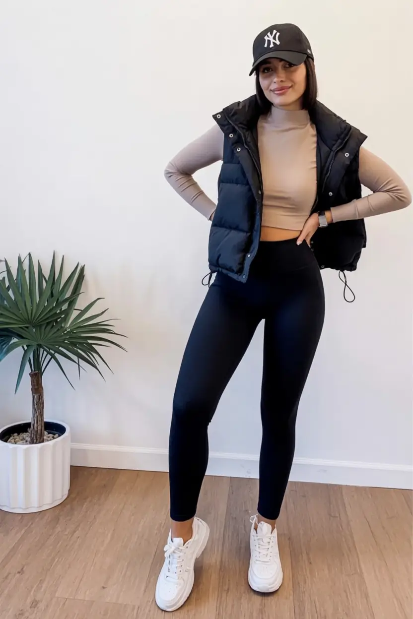 modern leggings outfit spring 2026+Neutral Perfection with a Structured Base