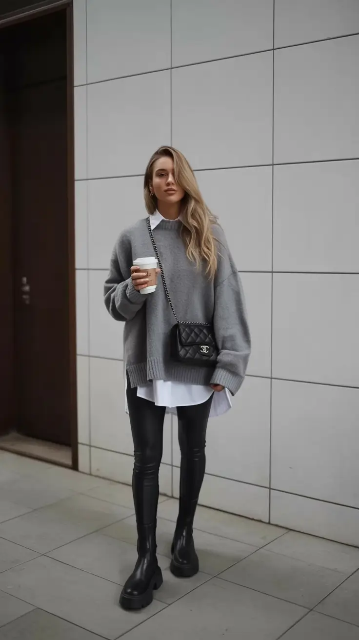 modern leggings outfit spring 2026+Monochrome Edge: The Soft Rebel